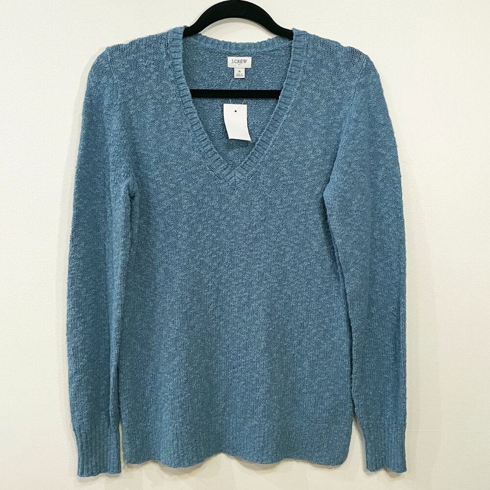 New J.Crew Slub Cotton V-Neck Beach Sweater Blue Small - Picture 2 of 6